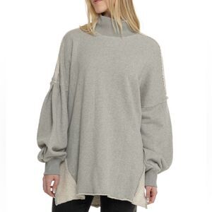 free people L Wonderful Oversized Cotton Sweater Pullover in Heather Gray